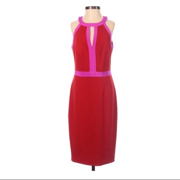 JAYGODFREY Dresses & Skirts - RARE Jay Godfrey Red with Pink Piping Pencil Sheath Dress Size 4
